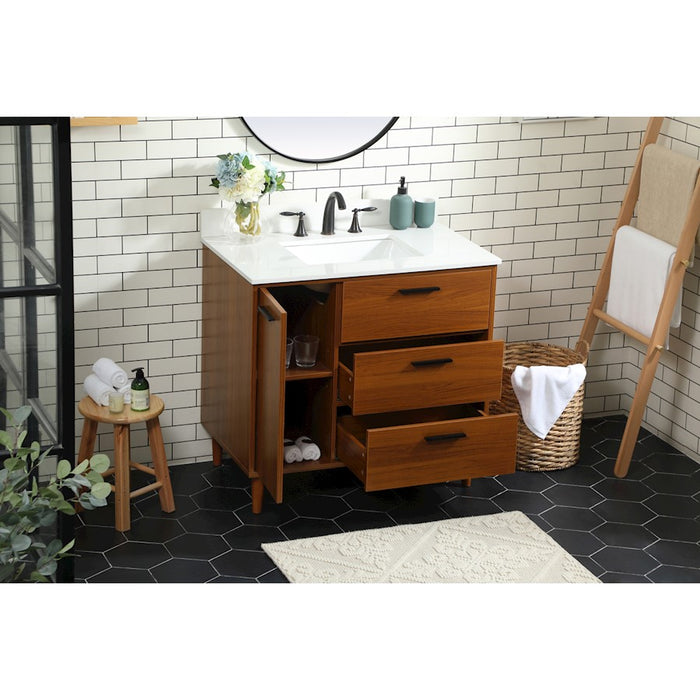 Elegant Baldwin 36" Bathroom Vanity, Teak/Backsplash