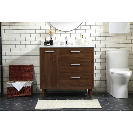 Elegant Baldwin 36" Bathroom Vanity, Walnut/Backsplash