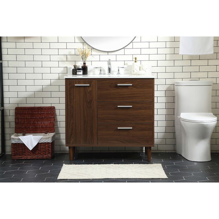 Elegant Baldwin 36" Bathroom Vanity, Walnut/Backsplash