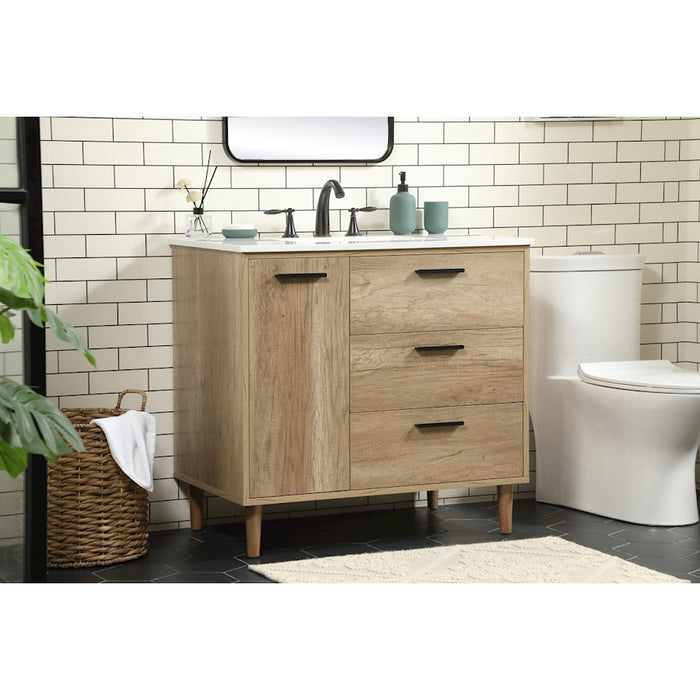 Elegant Kitchen/Bath Baldwin 36" Single Bathroom Vanity, Natural Oak