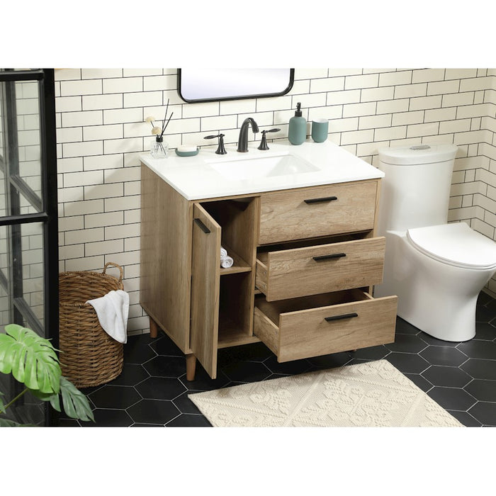 Elegant Kitchen/Bath Baldwin 36" Single Bathroom Vanity, Natural Oak