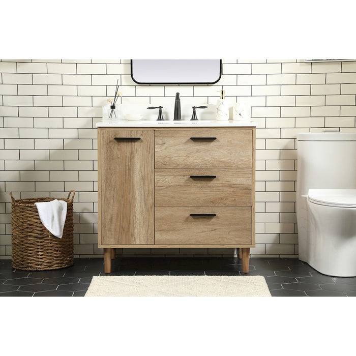 Elegant Baldwin 36" Single Vanity, Natural Oak/Backsplash