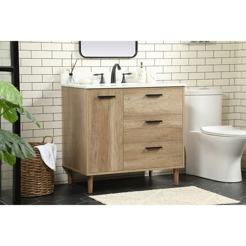 Elegant Baldwin 36" Single Vanity, Natural Oak/Backsplash
