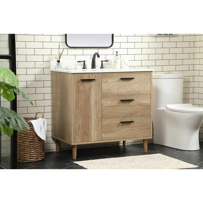 Elegant Baldwin 36" Single Vanity, Natural Oak/Backsplash