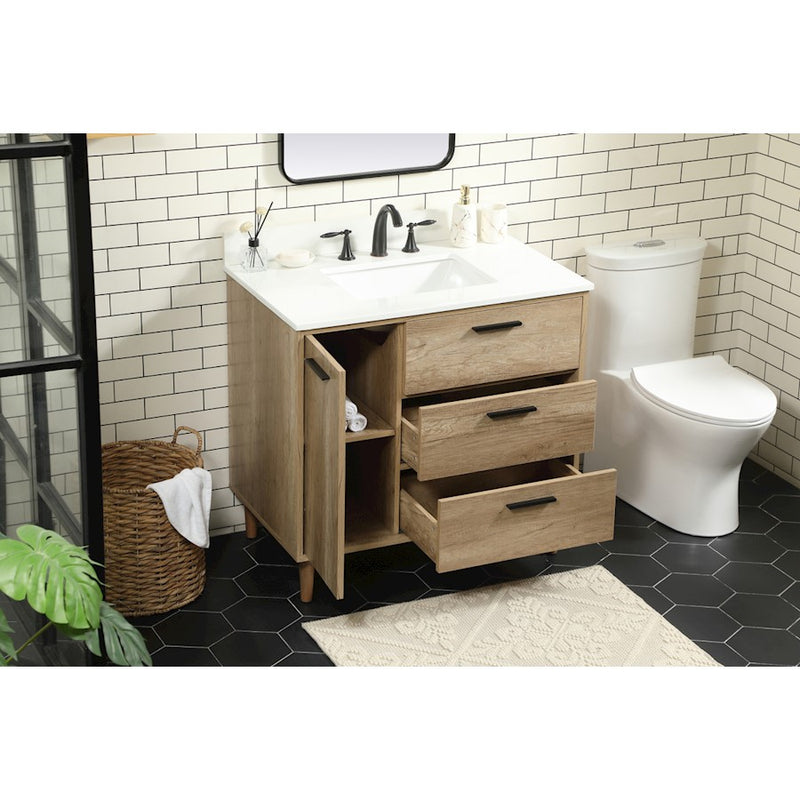 Elegant Baldwin 36" Single Vanity, Natural Oak/Backsplash