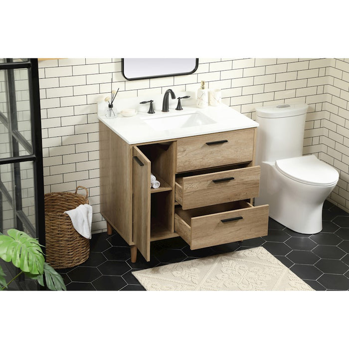 Elegant Baldwin 36" Single Vanity, Natural Oak/Backsplash
