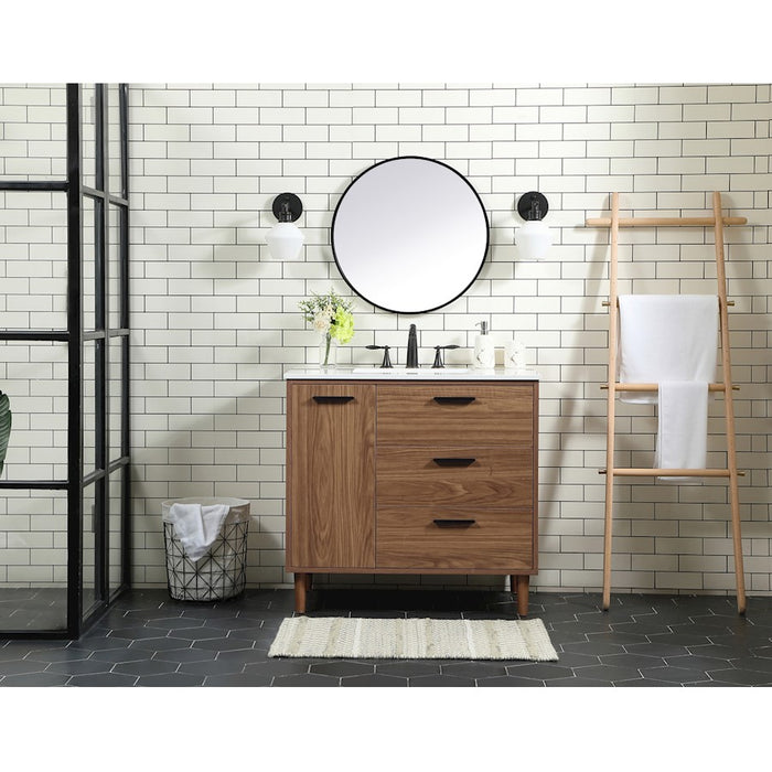 Elegant Baldwin 36" Single Vanity, Natural Oak/Backsplash