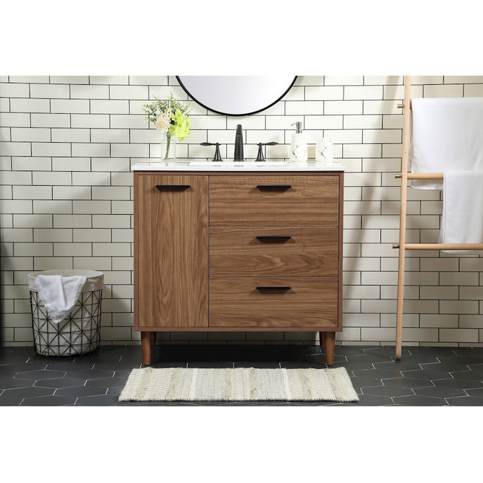 Elegant Baldwin 36" Single Bathroom Vanity, Walnut Brown