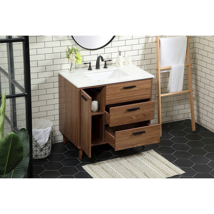 Elegant Baldwin 36" Single Bathroom Vanity, Walnut Brown