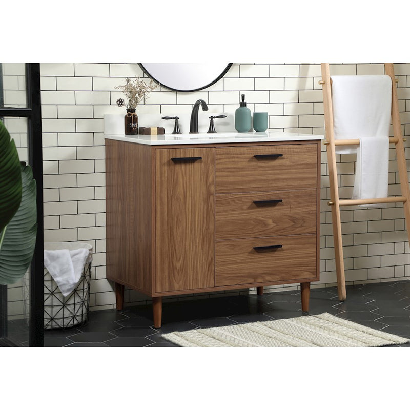Elegant Baldwin 36" Single Vanity, Walnut Brown/Backsplash