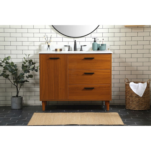 Elegant Baldwin 42" Bathroom Vanity, Teak/Backsplash