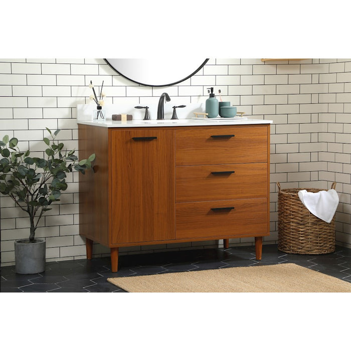 Elegant Baldwin 42" Bathroom Vanity, Teak/Backsplash