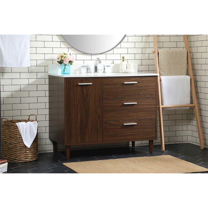 Elegant Baldwin 42" Bathroom Vanity, Walnut/Backsplash