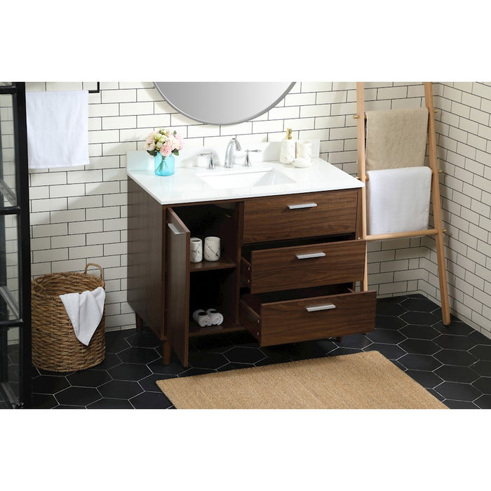 Elegant Baldwin 42" Bathroom Vanity, Walnut/Backsplash