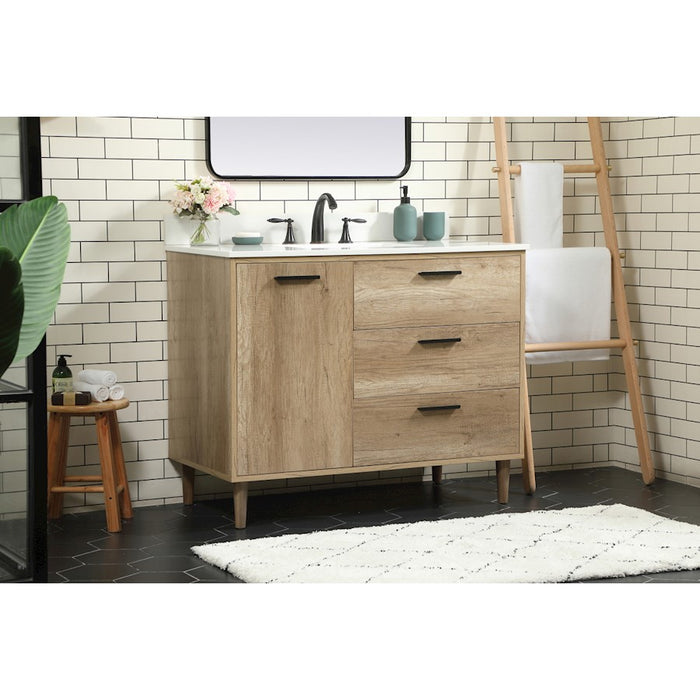 Elegant Baldwin 42" Single Vanity, Natural Oak/Backsplash