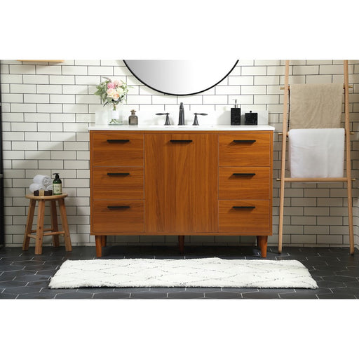 Elegant Baldwin 48" Bathroom Vanity, Teak/Backsplash
