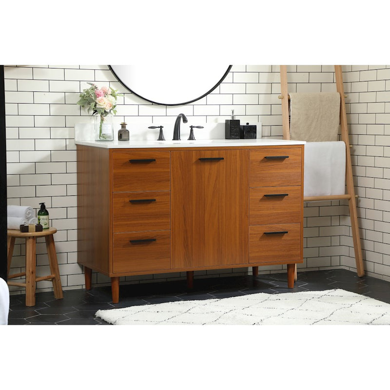 Elegant Baldwin 48" Bathroom Vanity, Teak/Backsplash