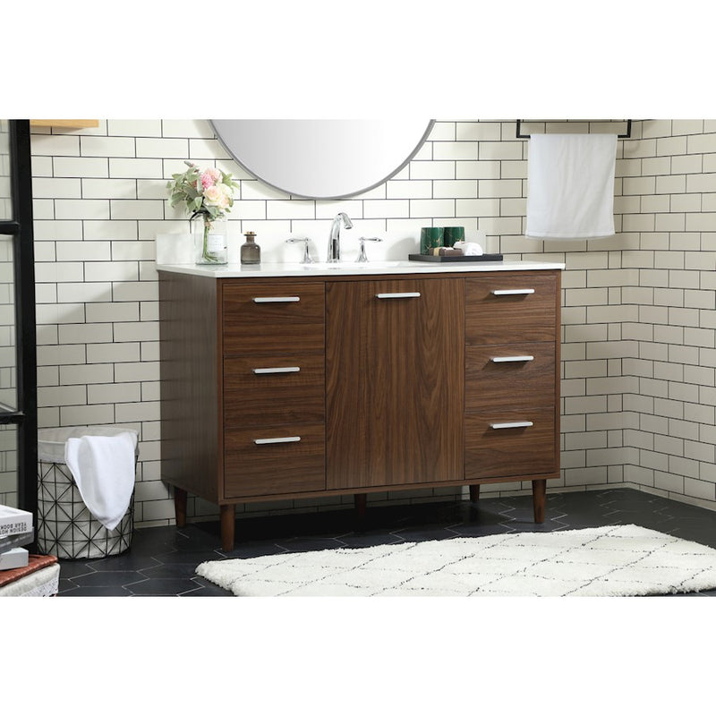 Elegant Baldwin 48" Bathroom Vanity, Walnut/Backsplash
