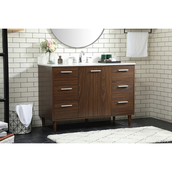 Elegant Baldwin 48" Bathroom Vanity, Walnut/Backsplash