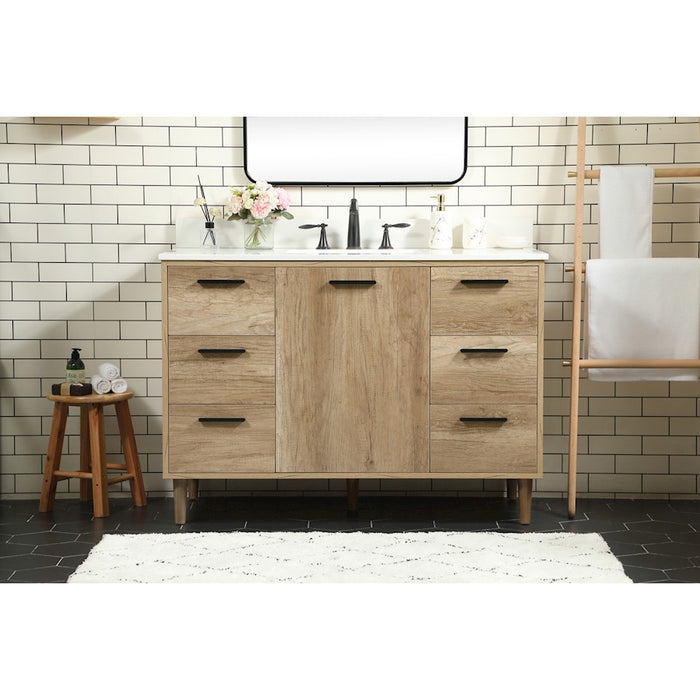 Elegant Baldwin 48" Single Vanity, Natural Oak/Backsplash