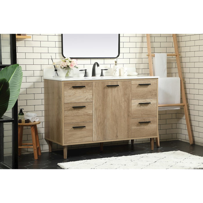 Elegant Baldwin 48" Single Vanity, Natural Oak/Backsplash