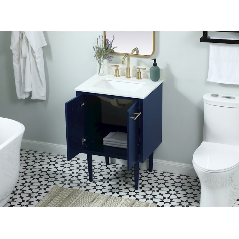 Elegant Cyrus 24" Single Bathroom Vanity, Blue/Backsplash