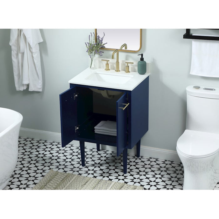 Elegant Cyrus 24" Single Bathroom Vanity, Blue/Backsplash