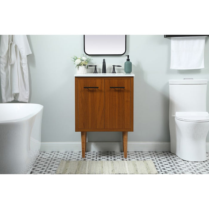 Elegant Cyrus 24" Single Bathroom Vanity, Teak/Backsplash