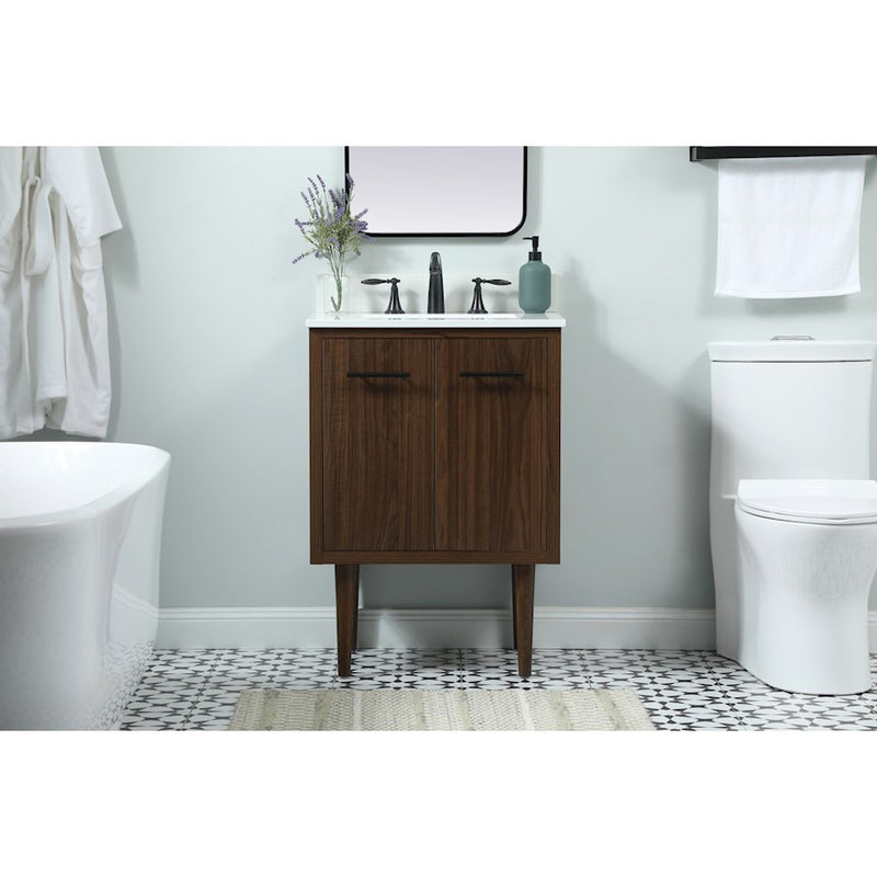 Elegant Cyrus 24" Single Bathroom Vanity, Walnut/Backsplash