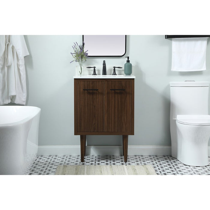 Elegant Cyrus 24" Single Bathroom Vanity, Walnut/Backsplash