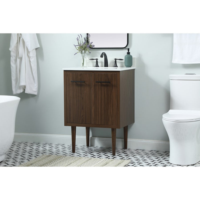 Elegant Cyrus 24" Single Bathroom Vanity, Walnut/Backsplash