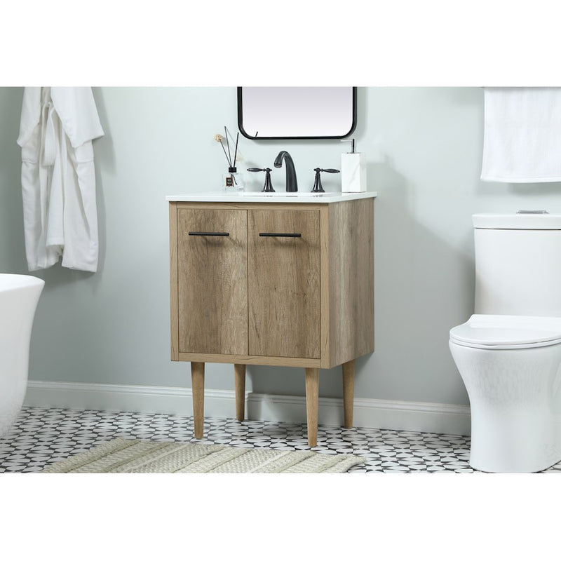 Elegant Kitchen/Bath Cyrus 24" Single Bathroom Vanity, Natural Oak