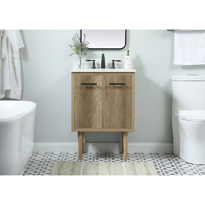 Elegant Cyrus 24" Single Bathroom Vanity, Natural Oak/Backsplash
