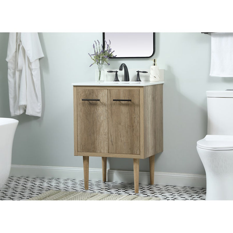 Elegant Cyrus 24" Single Bathroom Vanity, Natural Oak/Backsplash