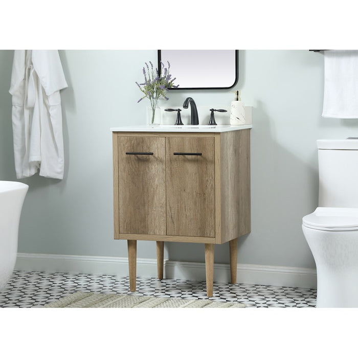 Elegant Cyrus 24" Single Bathroom Vanity, Natural Oak/Backsplash