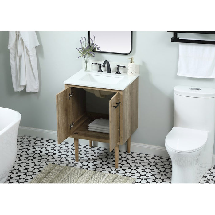 Elegant Cyrus 24" Single Bathroom Vanity, Natural Oak/Backsplash
