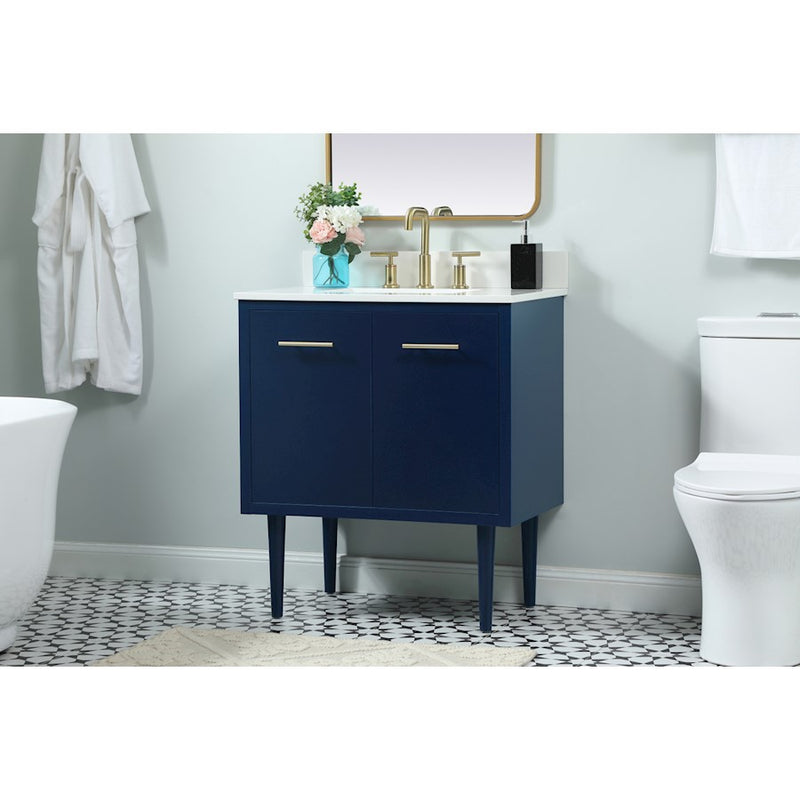 Elegant Cyrus 30" Single Bathroom Vanity, Blue/Backsplash