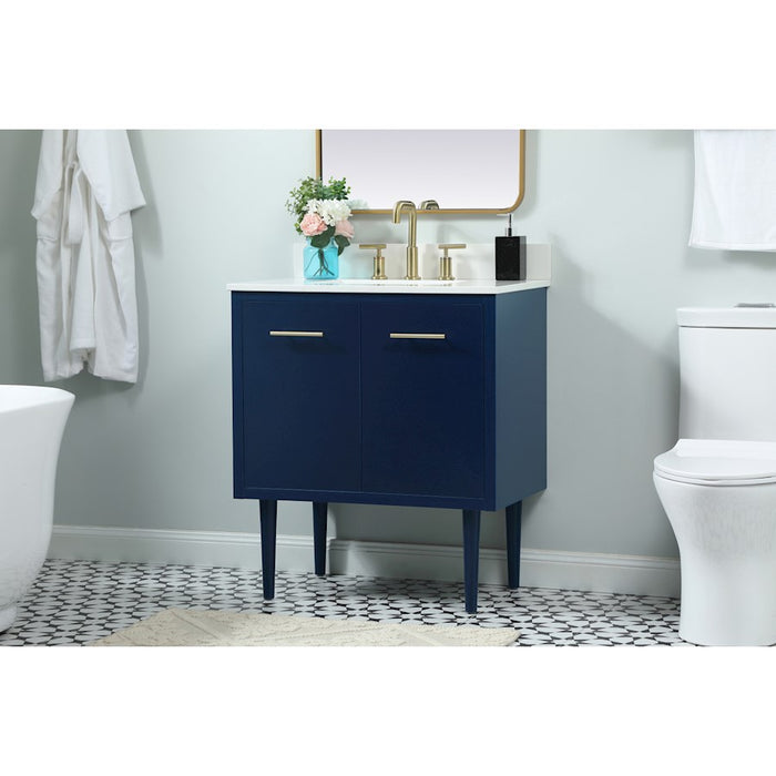Elegant Cyrus 30" Single Bathroom Vanity, Blue/Backsplash