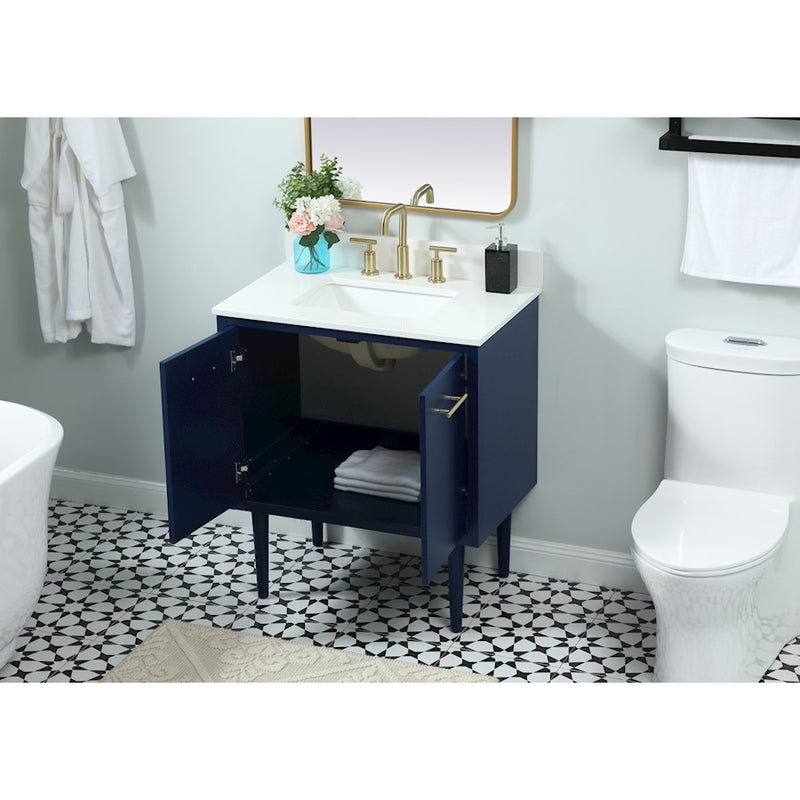 Elegant Cyrus 30" Single Bathroom Vanity, Blue/Backsplash