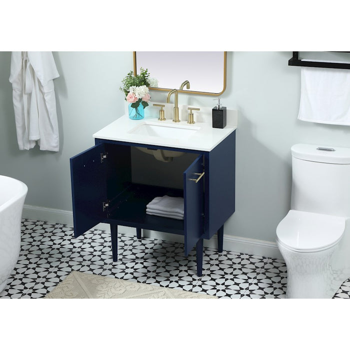 Elegant Cyrus 30" Single Bathroom Vanity, Blue/Backsplash