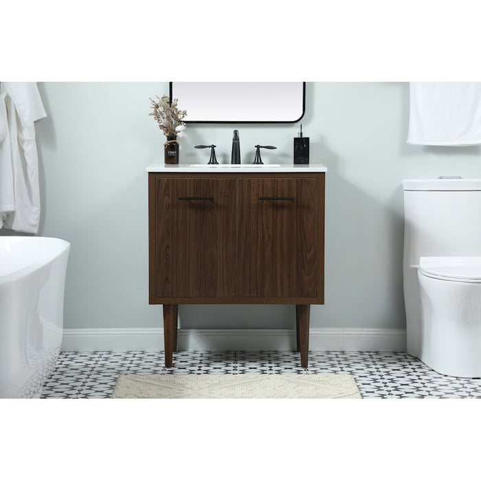 Elegant Kitchen/Bath Cyrus 30" Single Bathroom Vanity, Walnut