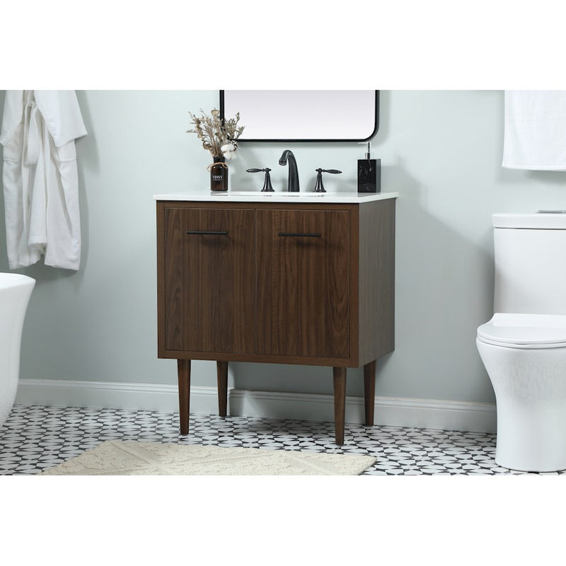 Elegant Kitchen/Bath Cyrus 30" Single Bathroom Vanity, Walnut