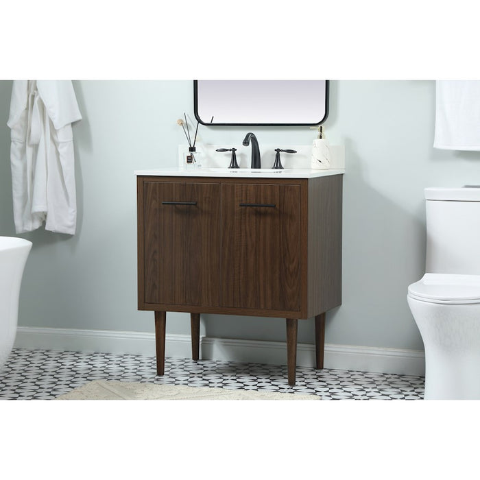 Elegant Cyrus 30" Single Bathroom Vanity, Walnut/Backsplash