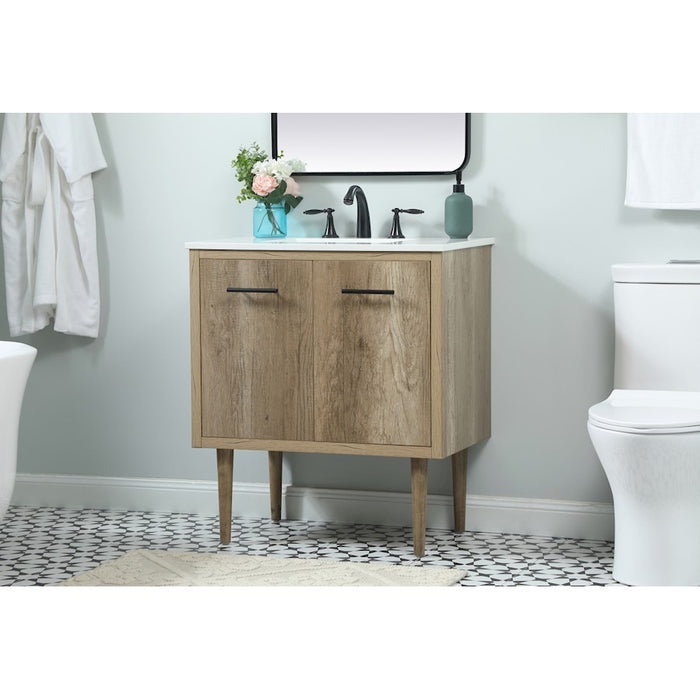 Elegant Kitchen/Bath Cyrus 30" Single Bathroom Vanity, Natural Oak