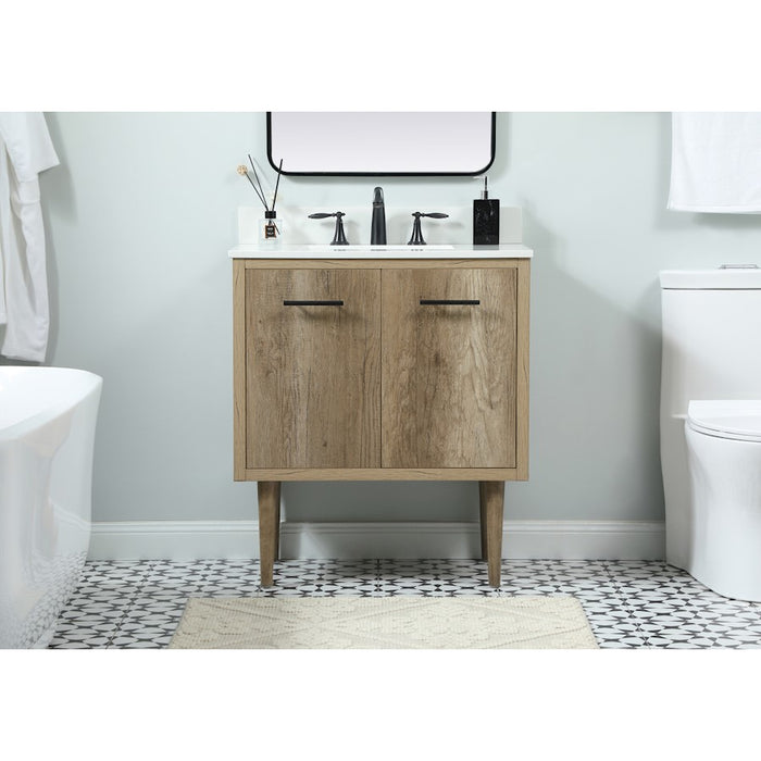 Elegant Cyrus 30" Single Bathroom Vanity, Natural Oak/Backsplash