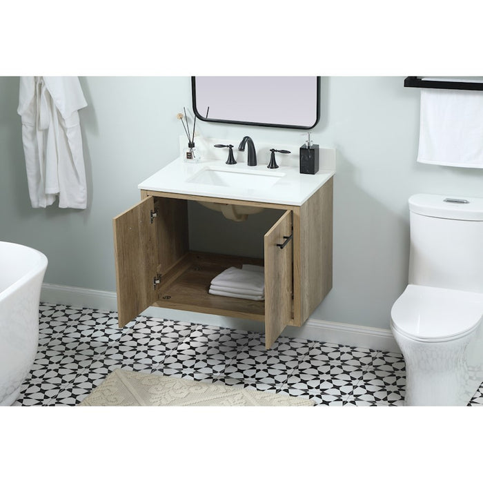 Elegant Cyrus 30" Single Bathroom Vanity, Natural Oak/Backsplash