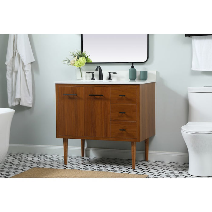 Elegant Cyrus 36" Single Bathroom Vanity, Teak/Backsplash