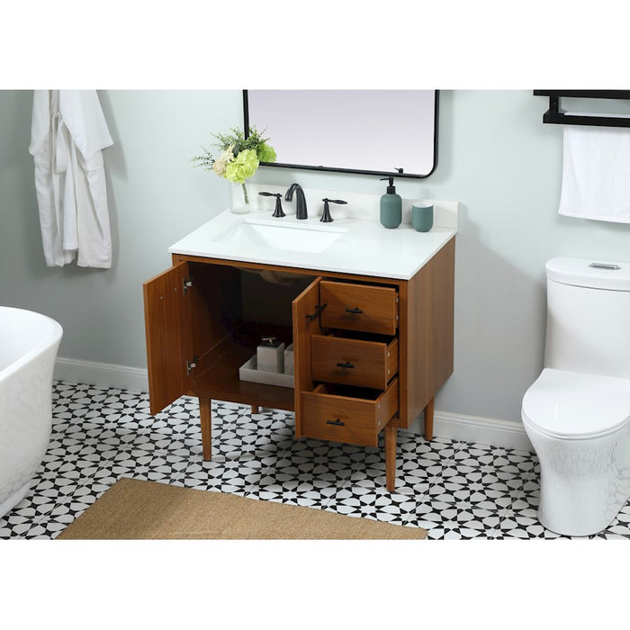 Elegant Cyrus 36" Single Bathroom Vanity, Teak/Backsplash