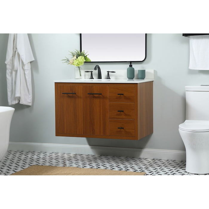 Elegant Cyrus 36" Single Bathroom Vanity, Teak/Backsplash