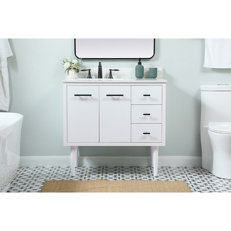 Elegant Cyrus 36" Single Bathroom Vanity, White/Backsplash